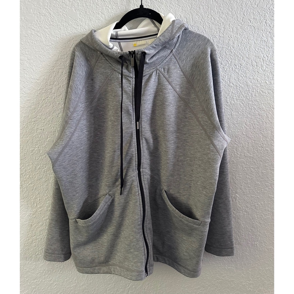 Zella Womens Gray Full Zip Hooded Athletic Jacket Plus Size 1X Heathered Gray